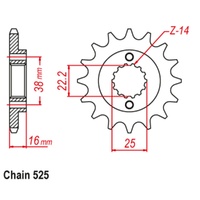 Sprocket Front Std 14T for 525# Chain
