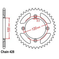 Sprocket Rear Steel 428-45T