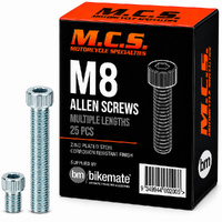 Screws - Allen - Zinc - M8 - 12mm to 55mm - 25 Packs