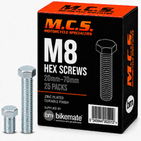 Screws - Hex - Zinc - M8 - 20mm to 70mm - 25 Packs