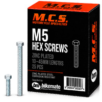 Screws - Hex - Zinc - M5 - 10mm to 45mm - 25 Packs