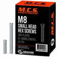 Screws - Hex Small Head - Zinc - M8 - 15mm to 40mm  - 25 Packs