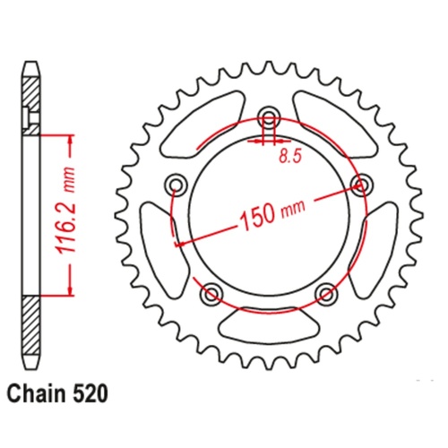Sprocket Rear Std 42T for 520# Chain