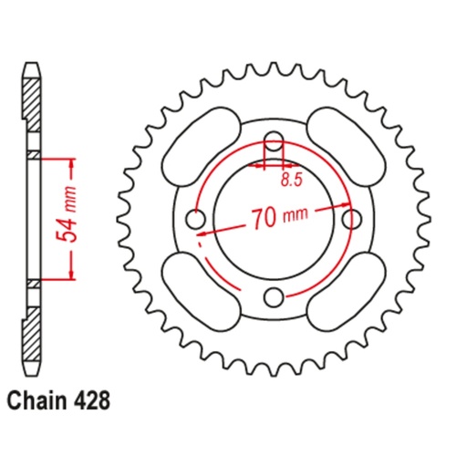 Sprocket Rear Steel 428-45T