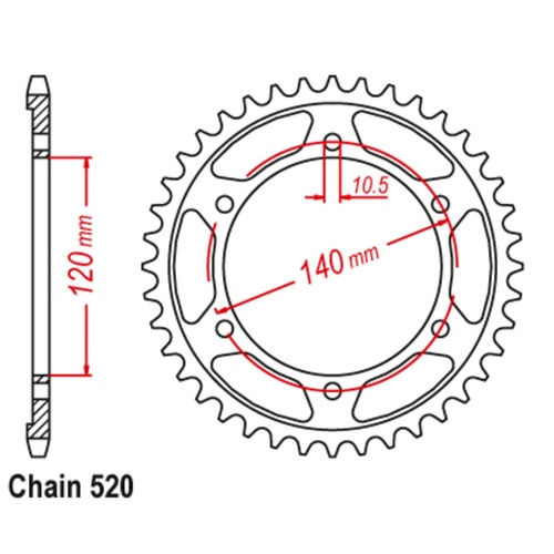 Sprocket Rear Conv Steel 520-44T