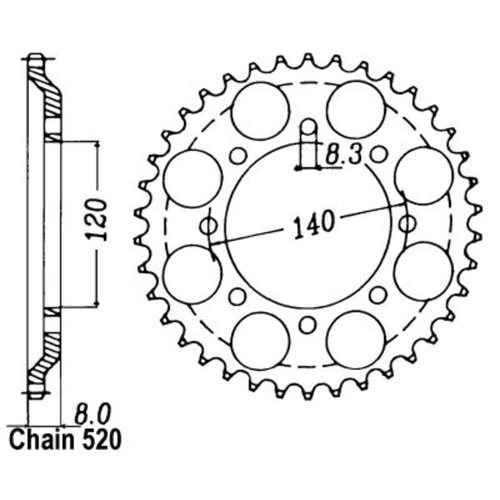 Sprocket Rear Steel 520-45T