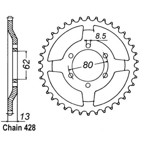 Sprocket Rear Steel 428-45T