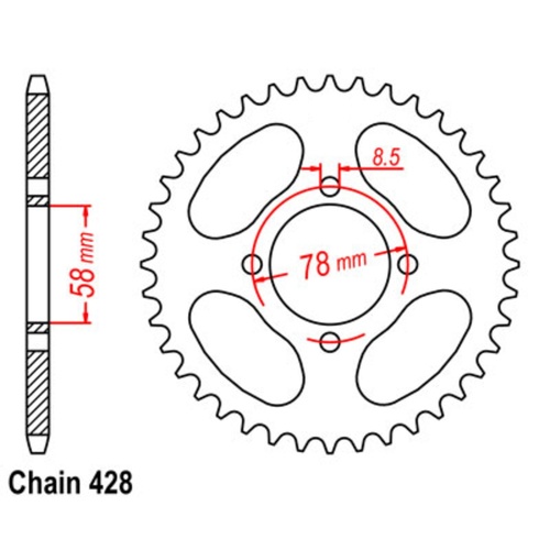 Sprocket Rear Steel 428-43T