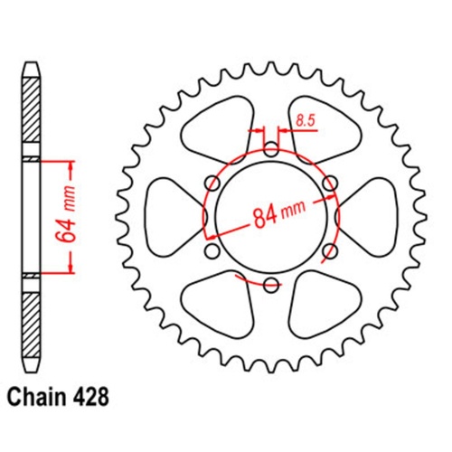 Sprocket Rear Steel 428-44T