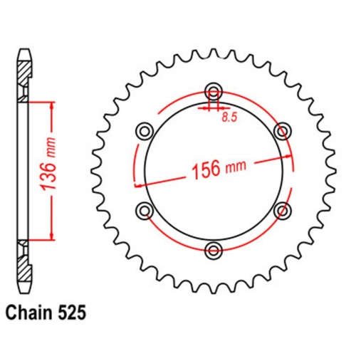 Sprocket Rear Steel 525-44T