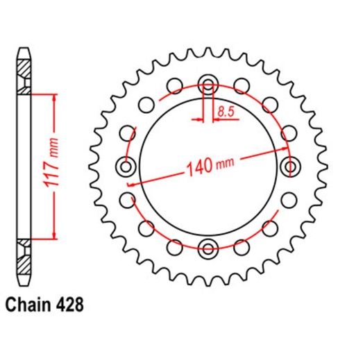 Sprocket Rear Steel 428-44T