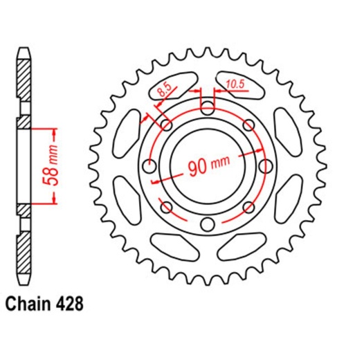 Sprocket Rear Steel 428-43T