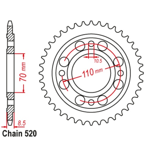Sprocket Rear Steel 520-44T