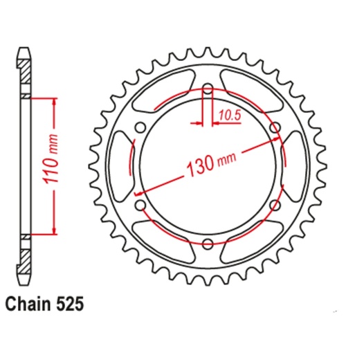 Sprocket Rear Steel 525-44T