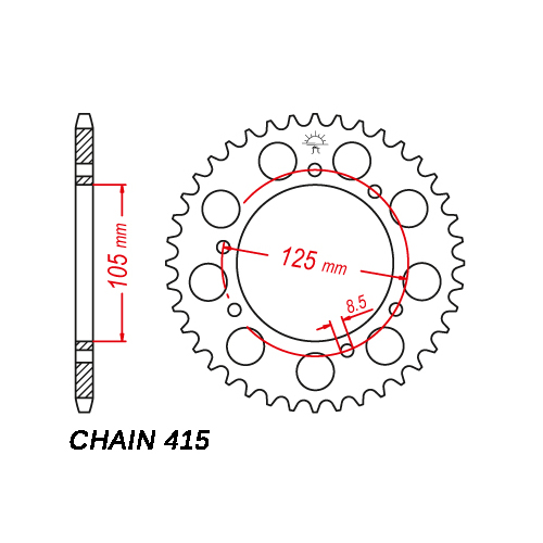 Sprocket Rear Steel 415-44T