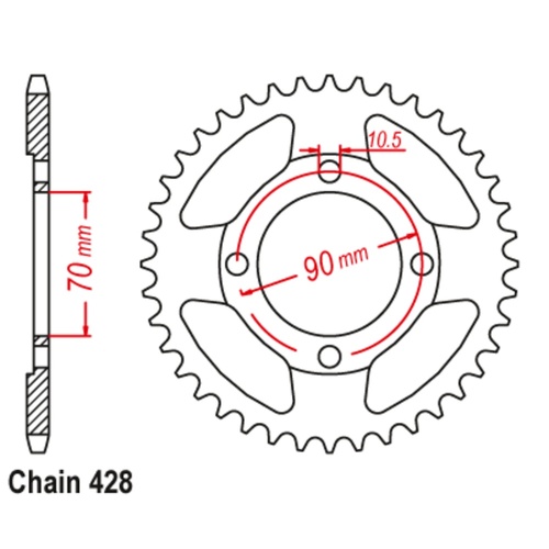 Sprocket Rear Steel 428-45T
